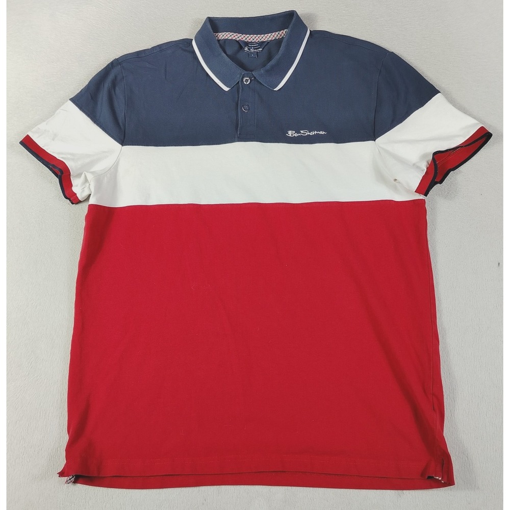 Ben Sherman Polo Shirt Mens Large Multicolor Colorblock Cotton Jersey Stretch